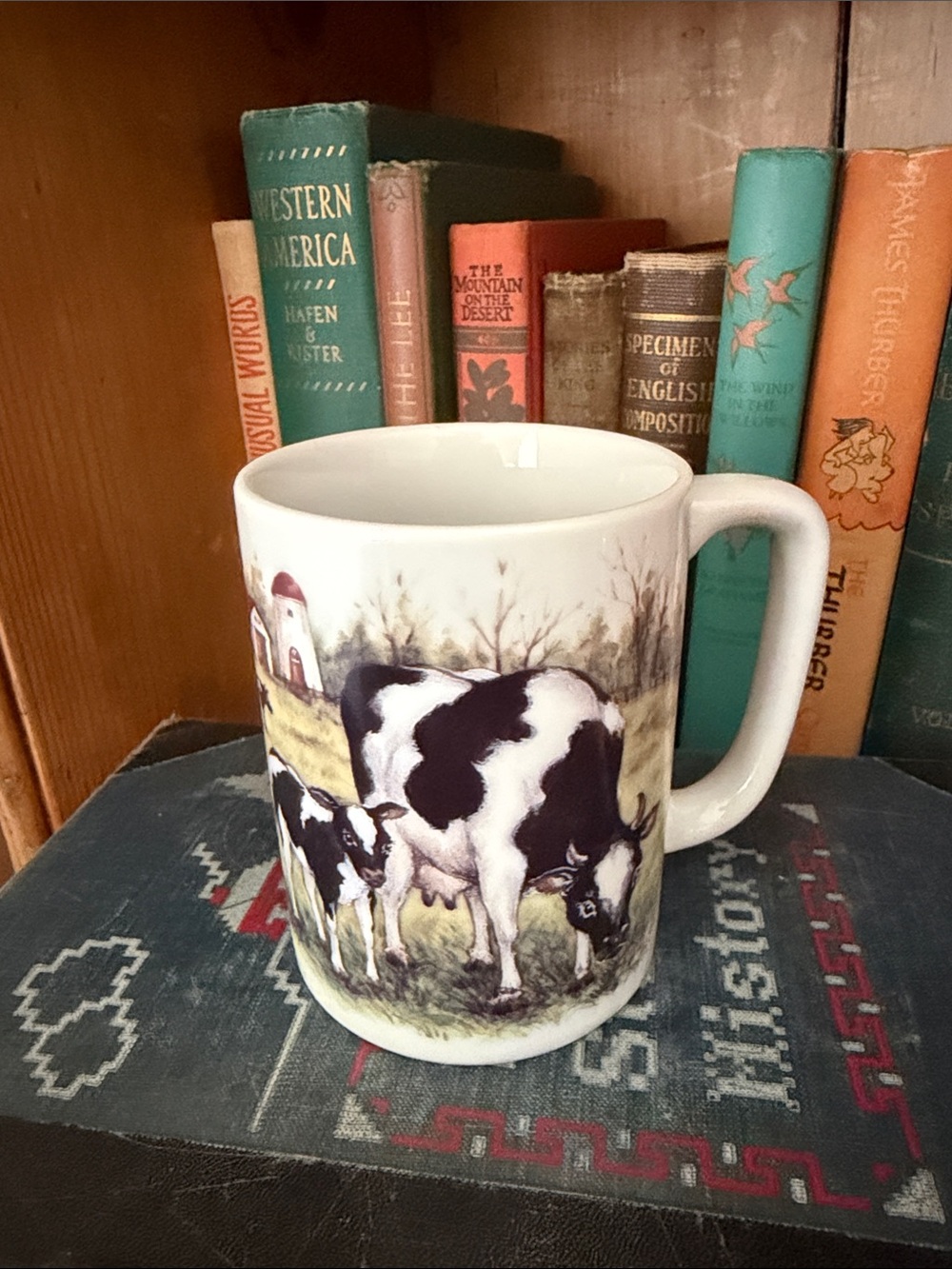 VINTAGE Otagiri Cow Farm Print Ceramic Mug Made in Japan